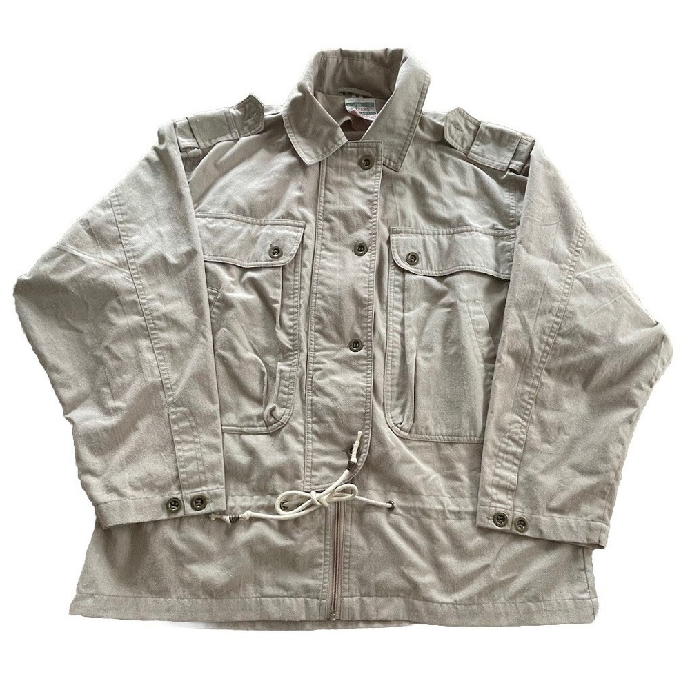Stefano International Men's Medium‎ Khaki Utility Jacket Pockets Cinch Waist